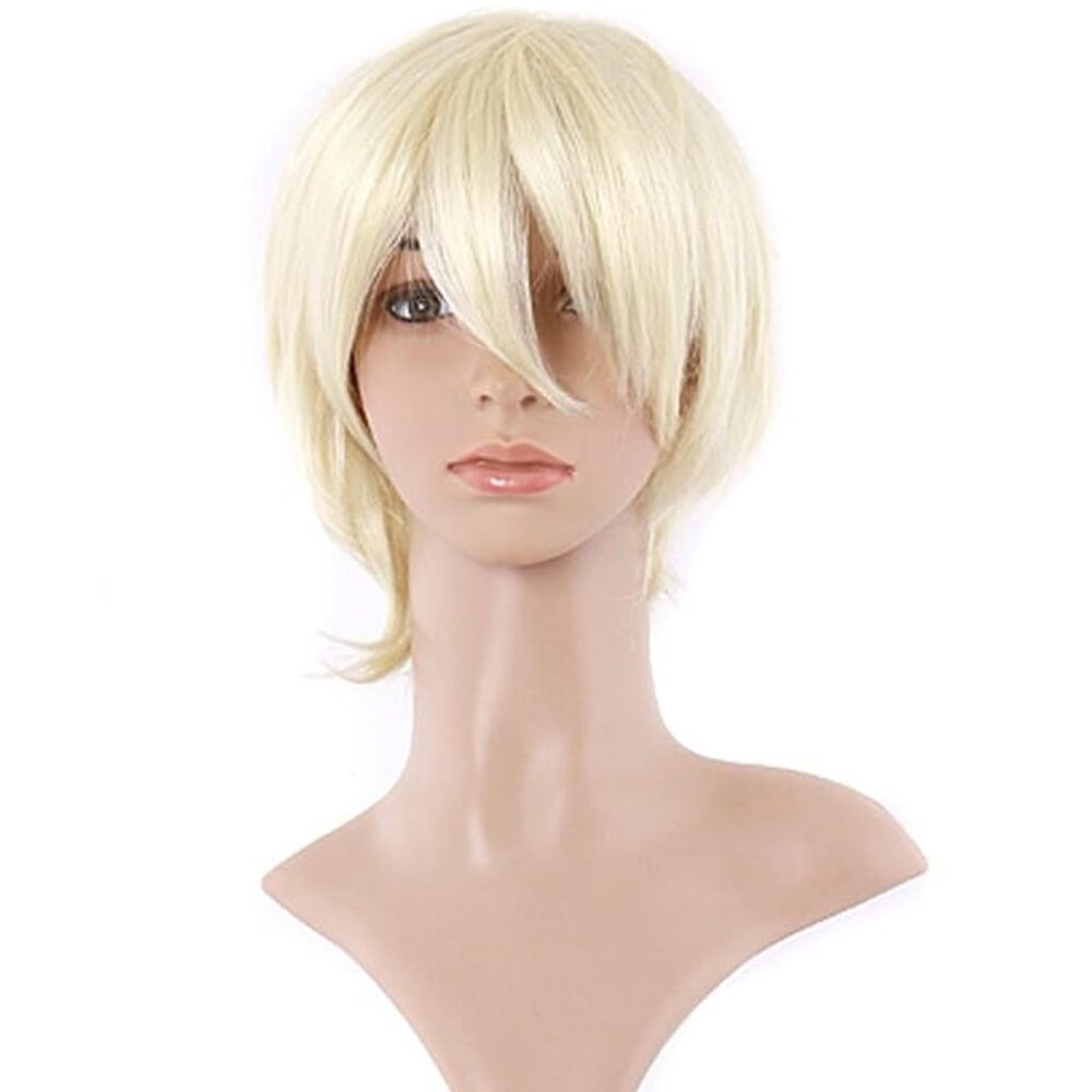 MapofBeauty Synthetic Side Bangs Short Straight Party Cosplay Wig Light  Blonde